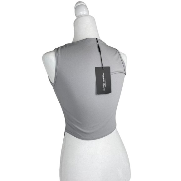 NWT PLT Pretty Little Thing Shape Gray Crepe Curved Hem Corset Crop Top - Picture 3 of 5